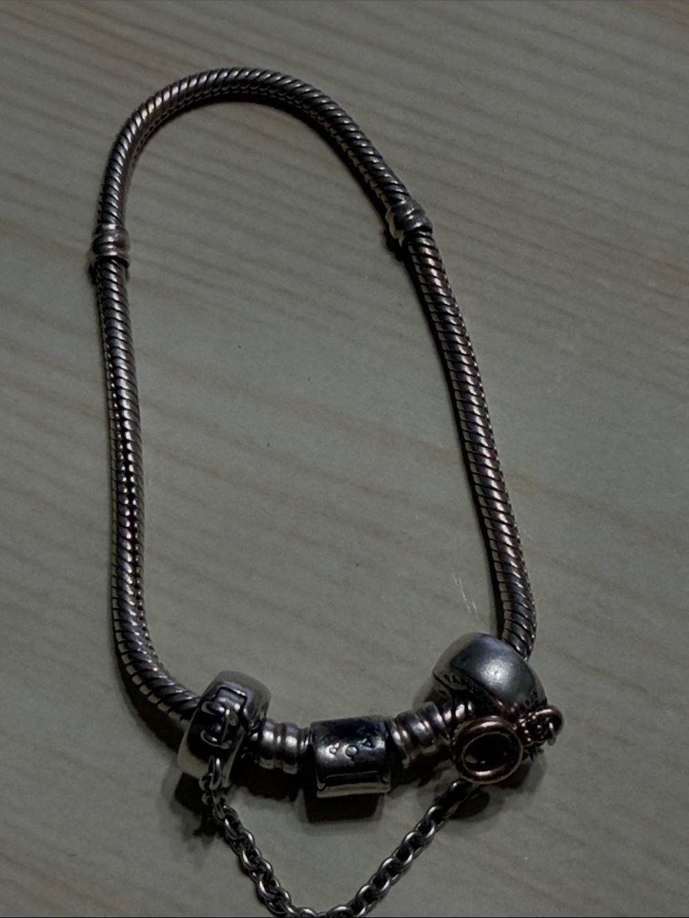 Pandora Sterling Silver Charm Bracelet with chain charm - Picture 2 of 5